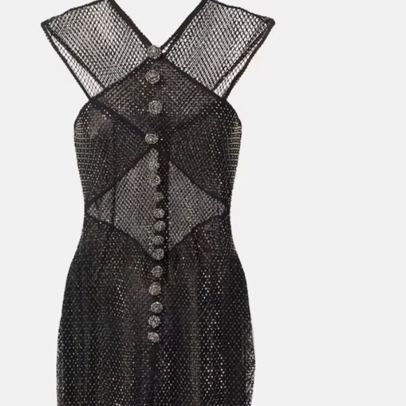 Black Rhinestone Fishnet Crossover Midi Dress In - Picture 1 of 5